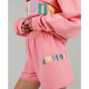MAYFAIR The Label Sweat‎ Shorts Womens XS Pink Valid Emotions Slogan Graphic